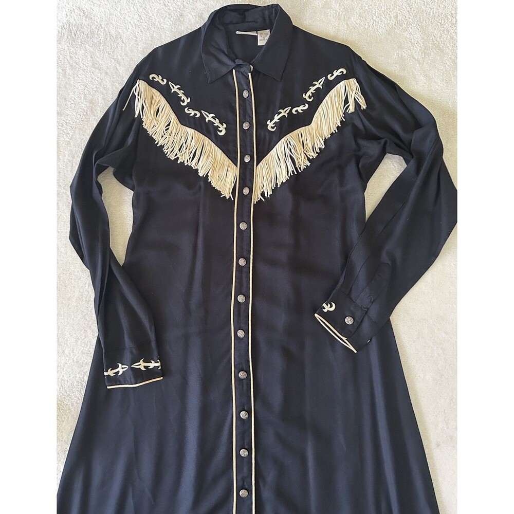Rod’s Vintage 90’s Fringed Maxi Dress/Duster Embroidered Size XL Rodeo Cowgirl - Picture 5 of 16